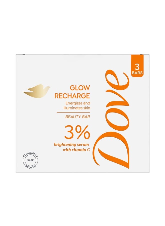 Dove Glow Recharge Serum Beauty Bar | 3% Brightening serum + Vit C | Energizes & Illuminates skin | Paraben & SLS free | 375g (125g x 3) - Image 1